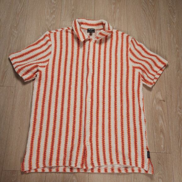 Todd Snyder Textured Stripe Cabana Shirt Mens M Orange White Knit Polo Portugal - Picture 1 of 10